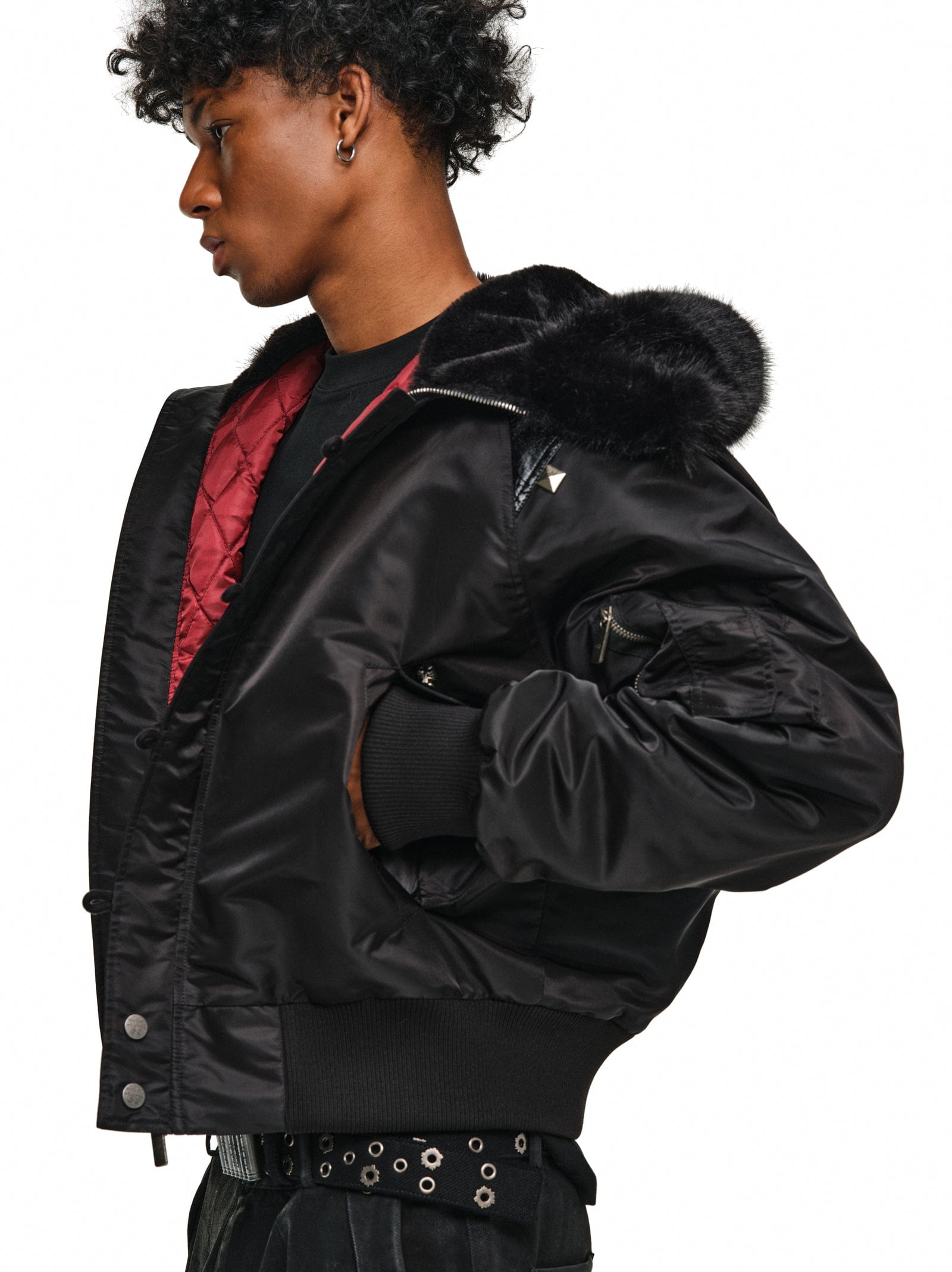 Leather-Panel Studded N2B Bomber Jacket