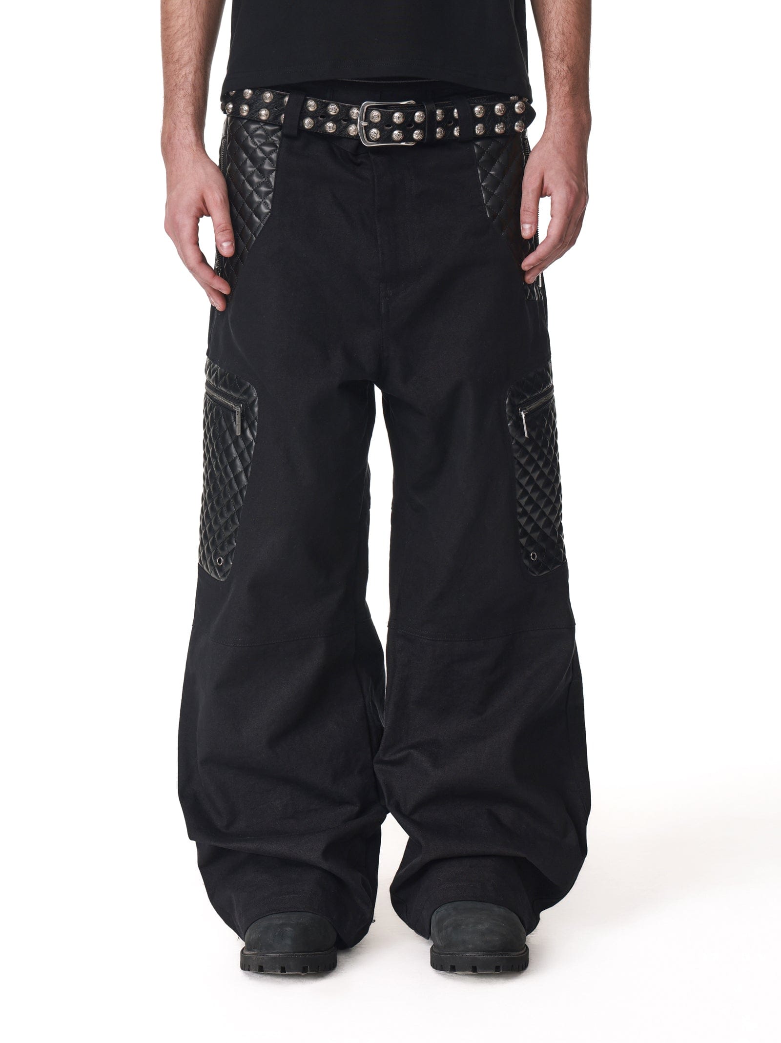 Leather patchwork work pants