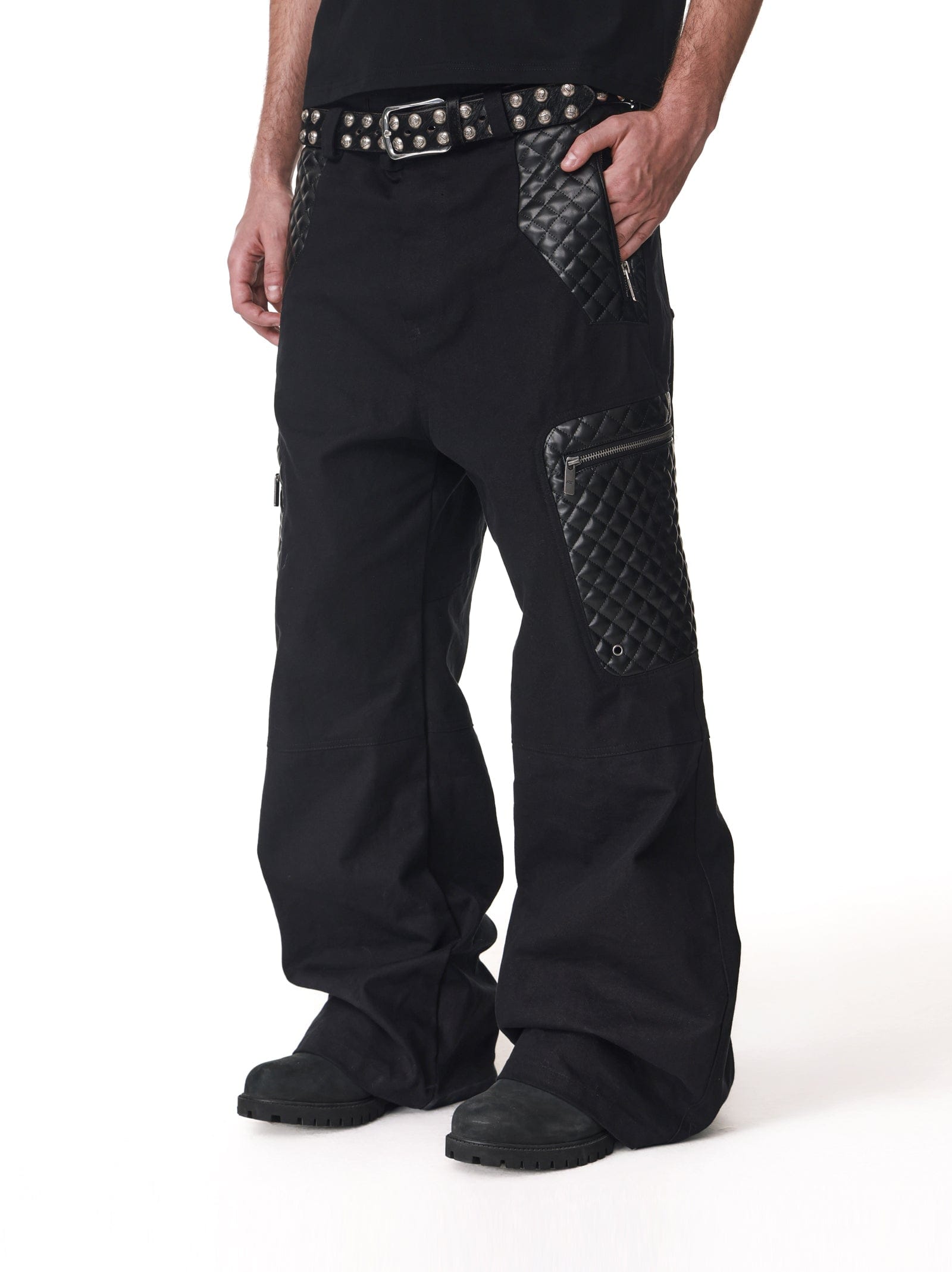 Leather patchwork work pants