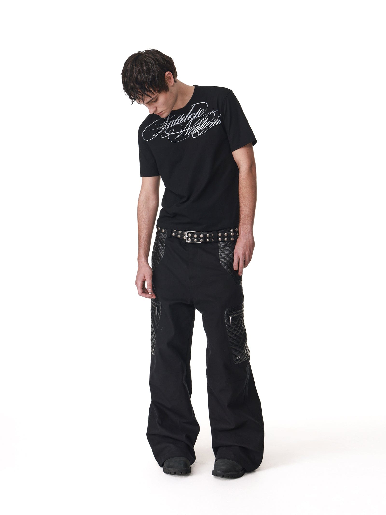 Leather patchwork work pants