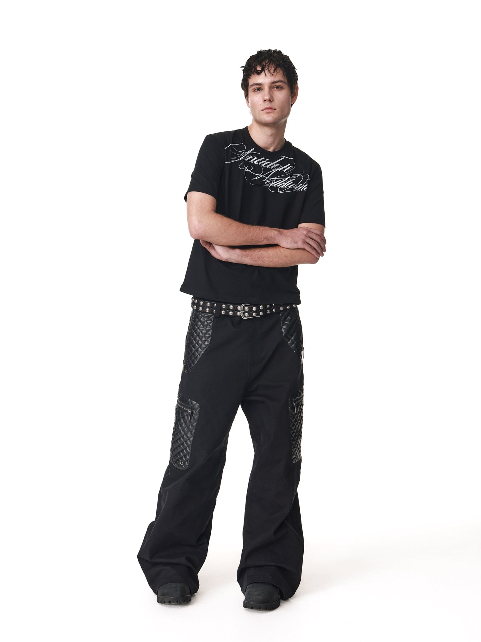 Leather patchwork work pants