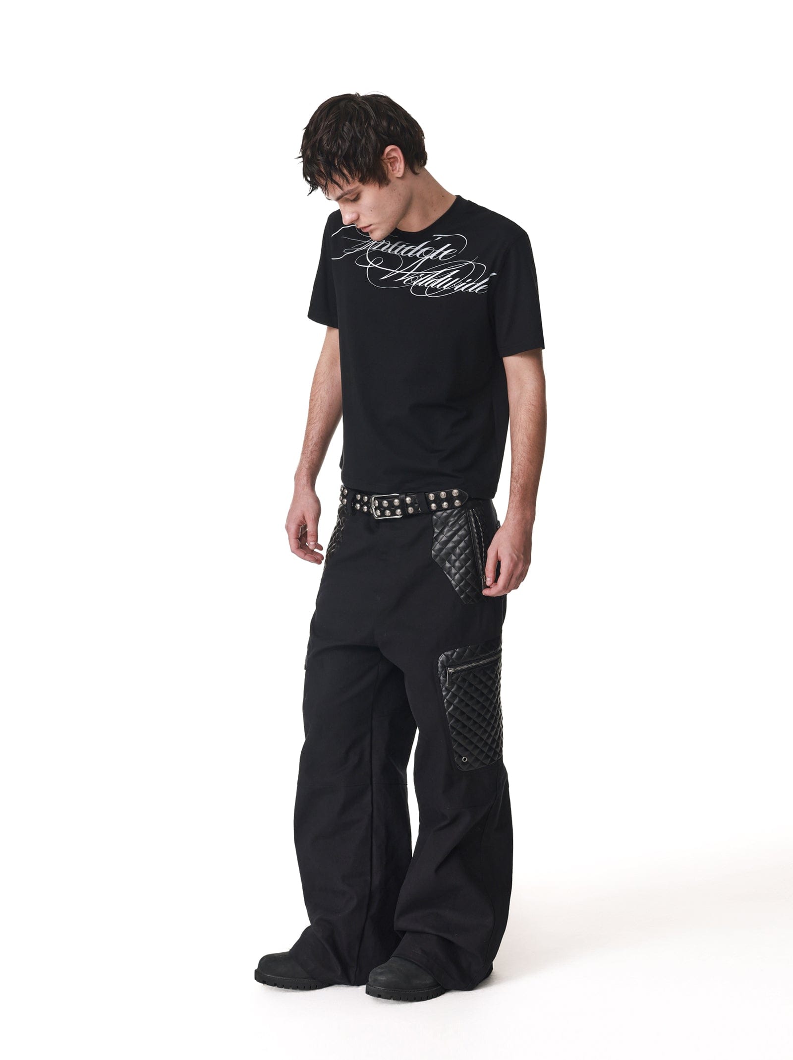 Leather patchwork work pants