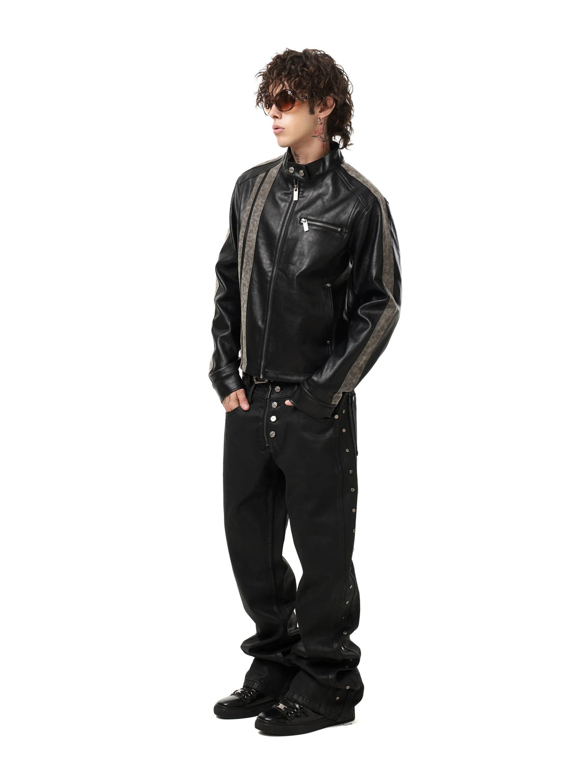 Leopard Panel Asymmetric Zip-Up Jacket