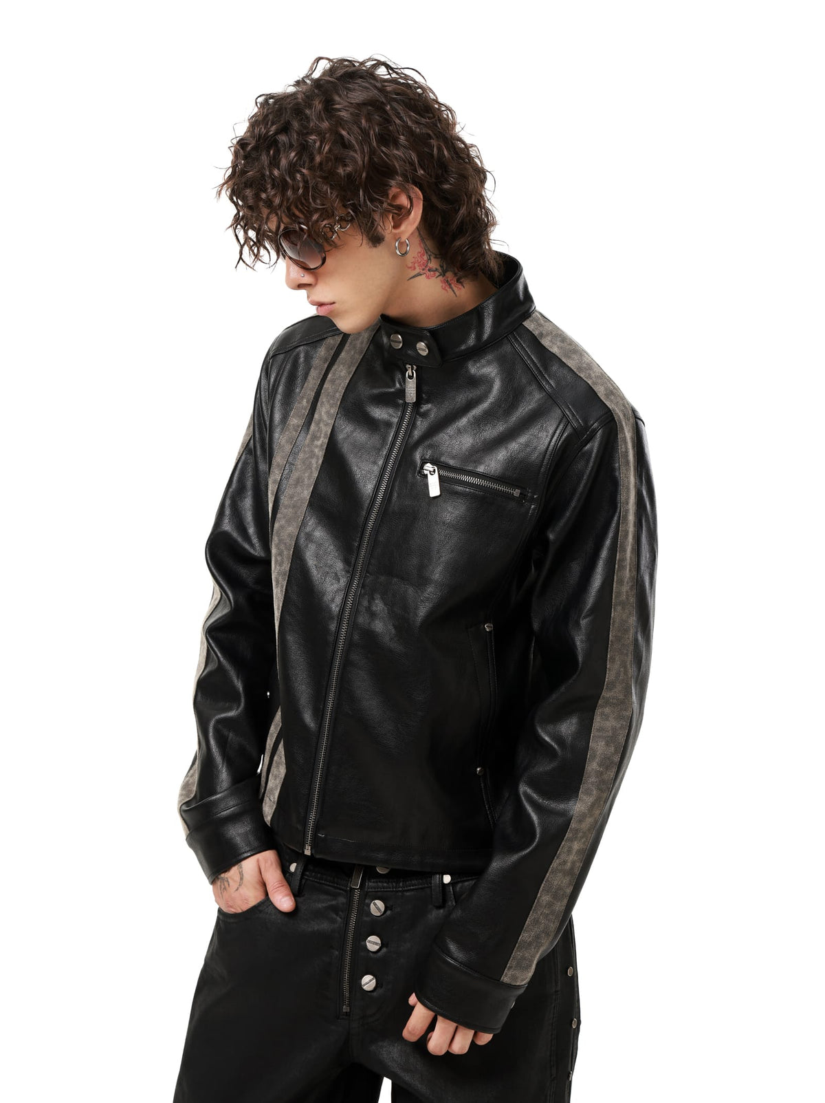 Leopard Panel Asymmetric Zip-Up Jacket