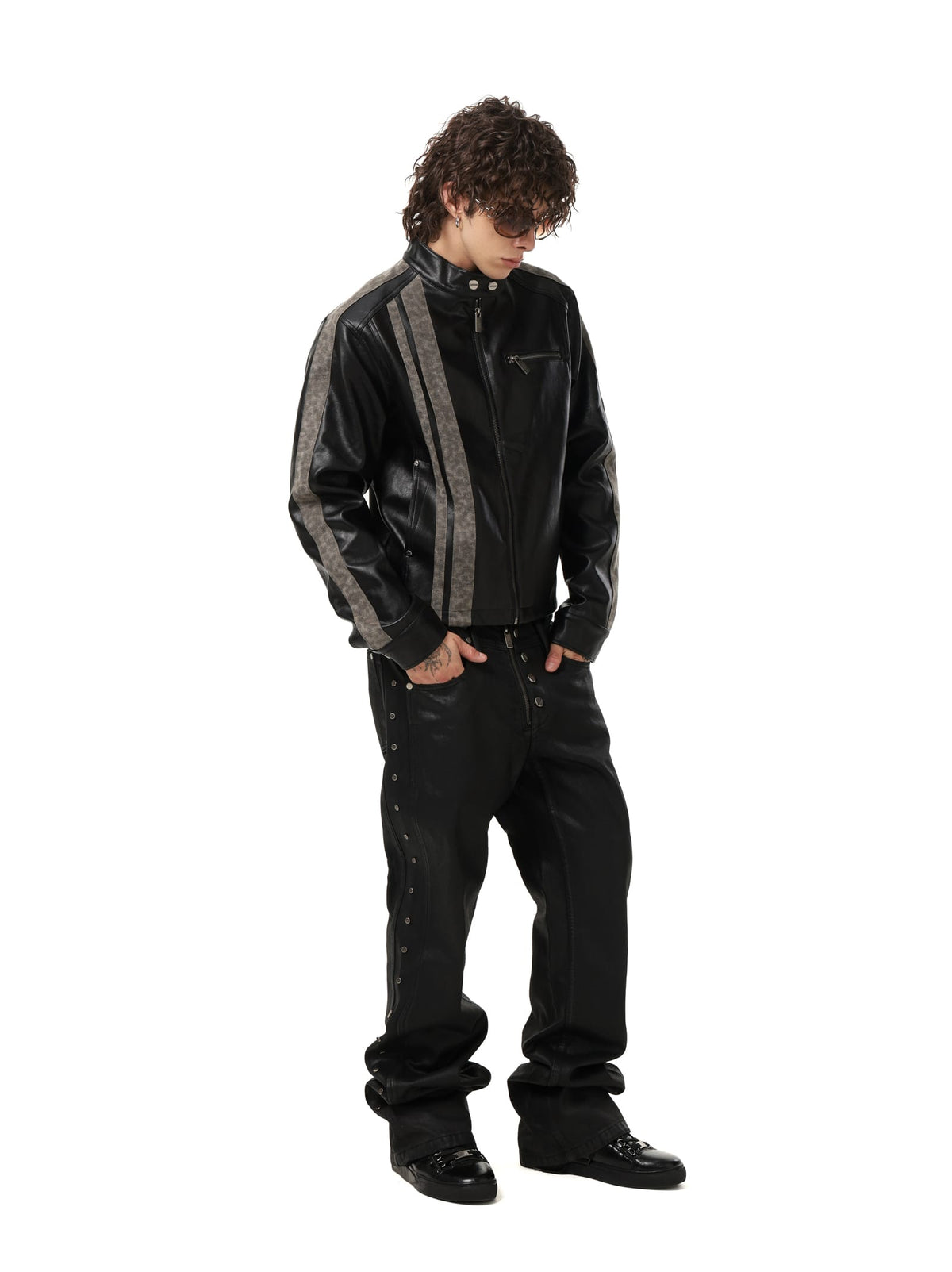 Leopard Panel Asymmetric Zip-Up Jacket