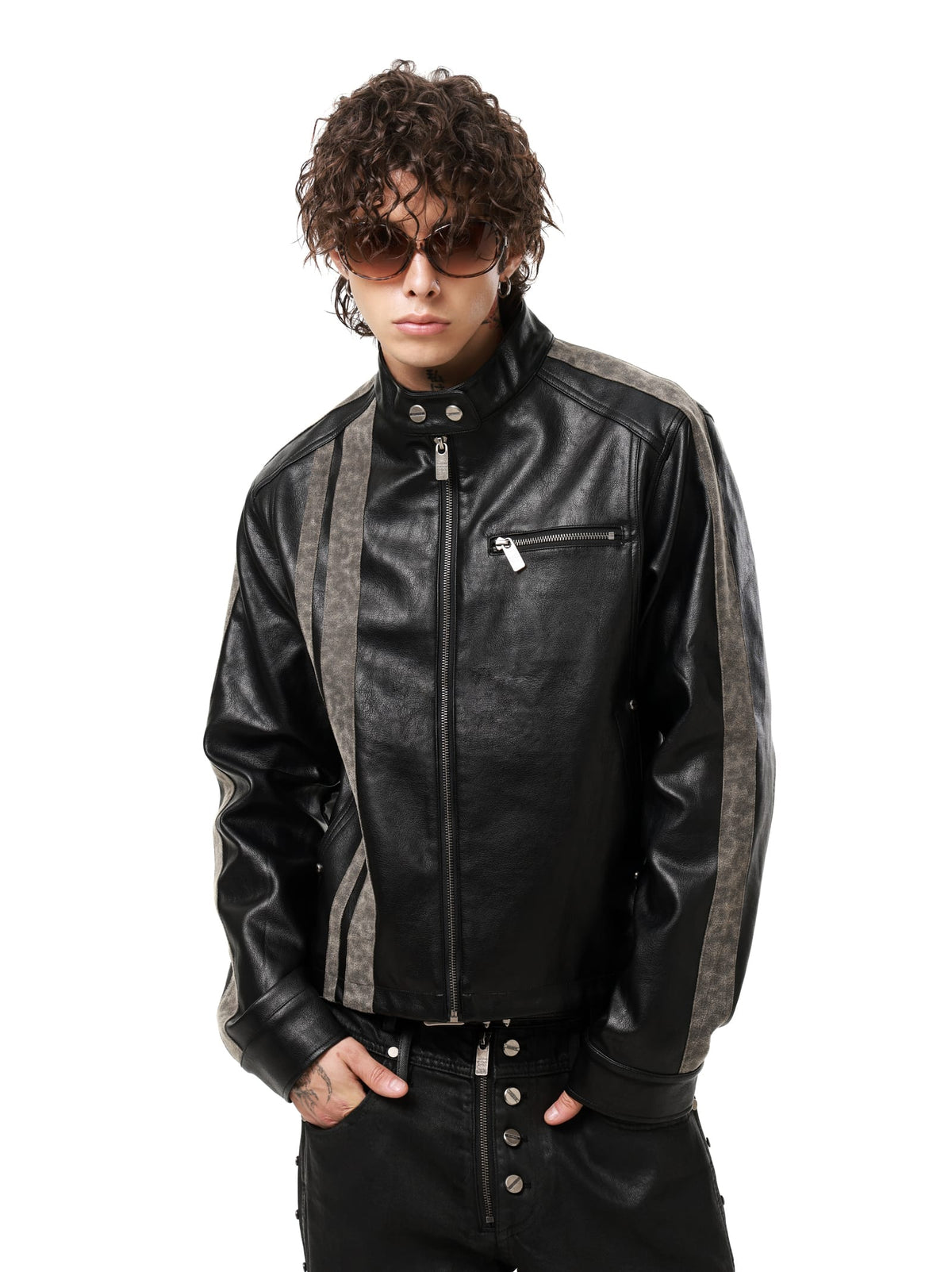 Leopard Panel Asymmetric Zip-Up Jacket