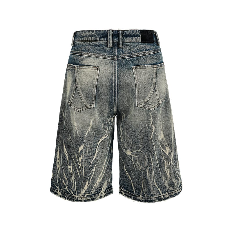 Lightning pattern denim shorts