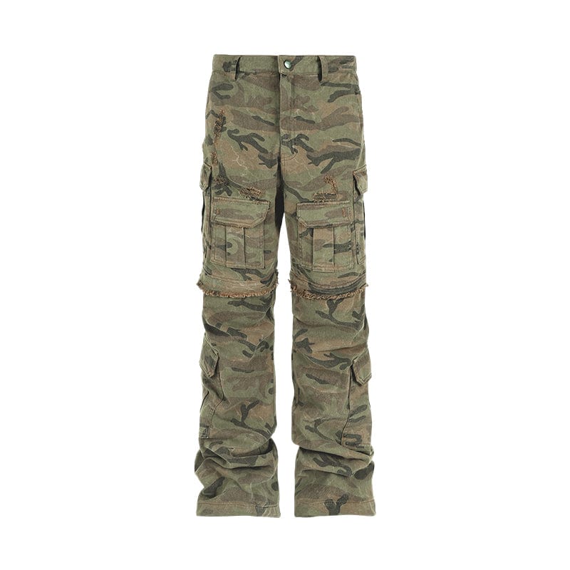 Pants Army Green / S Raw edge camouflage cargo trousers