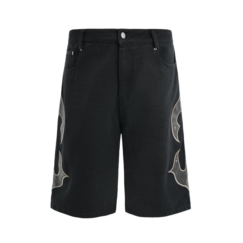 Pants Black / S Embroidered studded over-the-knee jeans, American street straight shorts