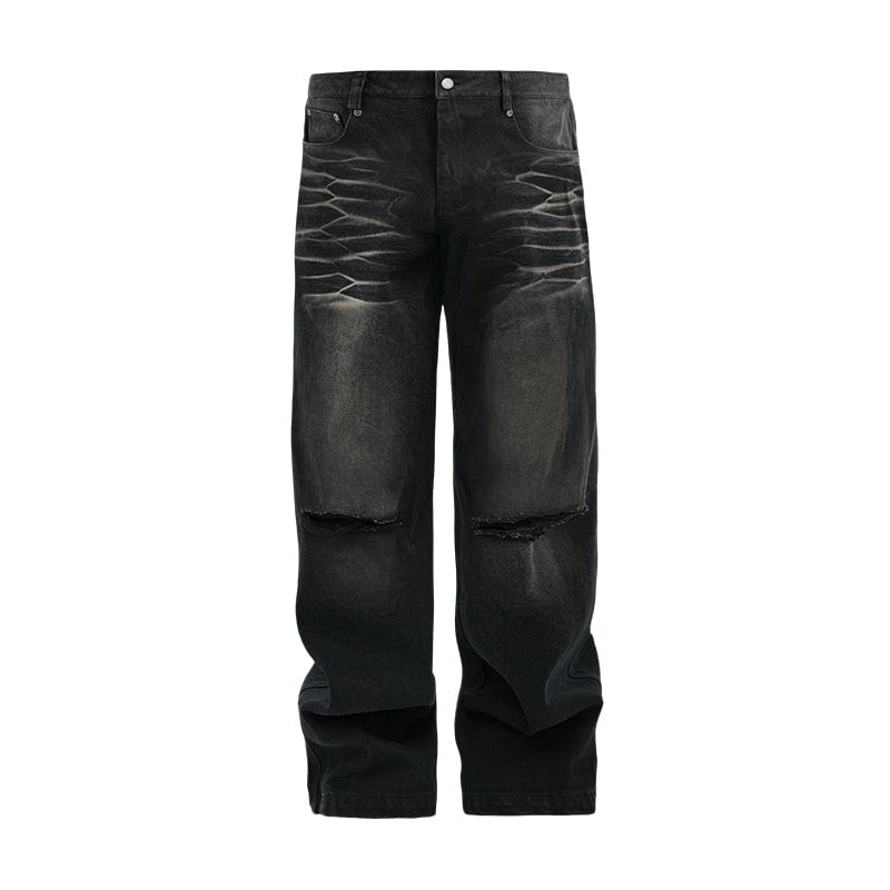 Pants Black / S Two-color knee-cut washed jeans ripped loose straight pants