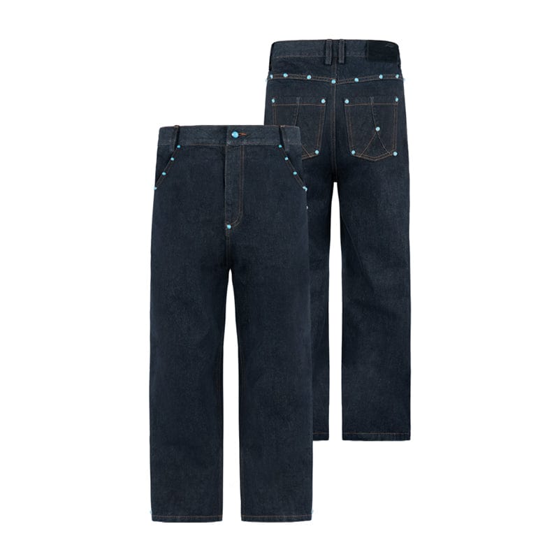 Pants Blue / S Riveted raw denim jeans