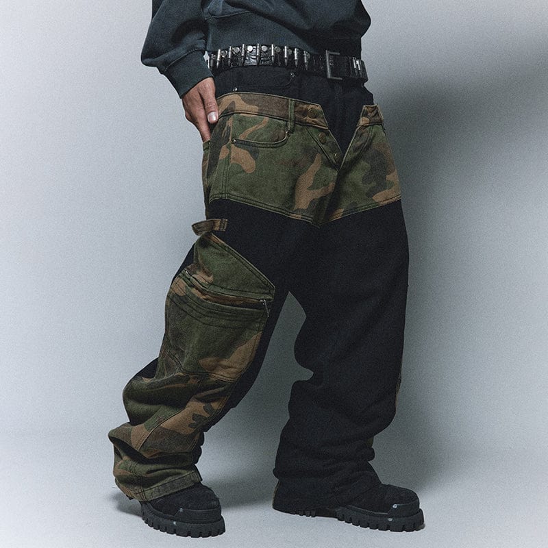 Pants Cargo camouflage patchwork trousers