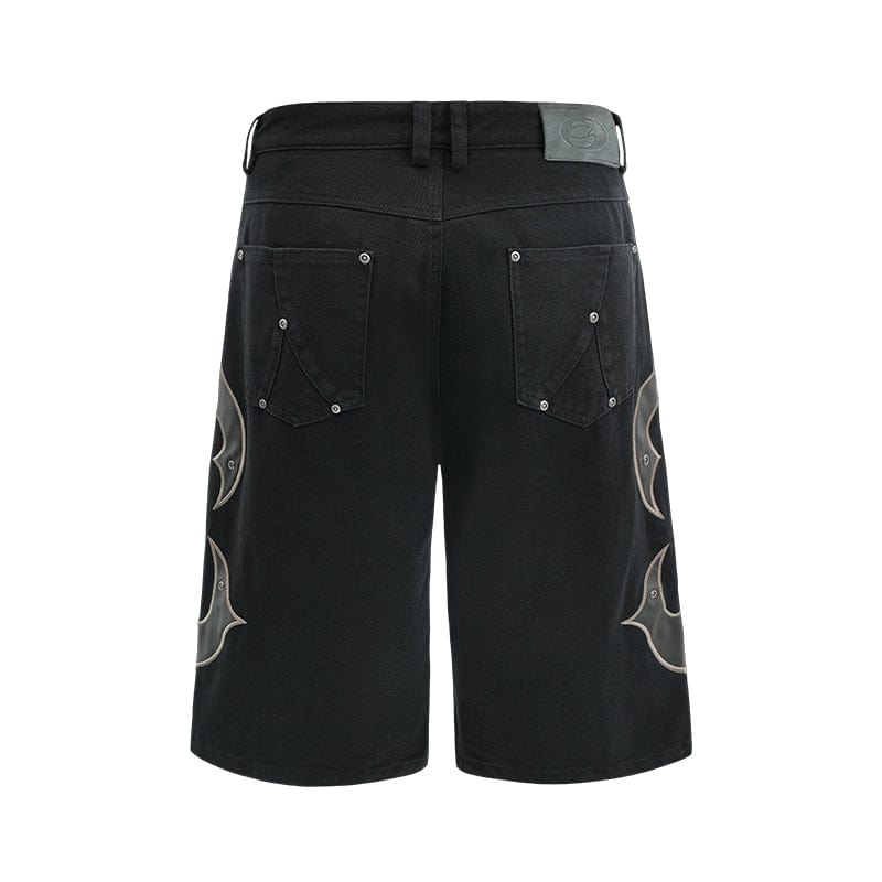 Pants Embroidered studded over-the-knee jeans, American street straight shorts