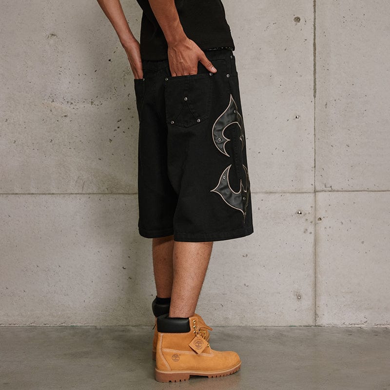 Pants Embroidered studded over-the-knee jeans, American street straight shorts