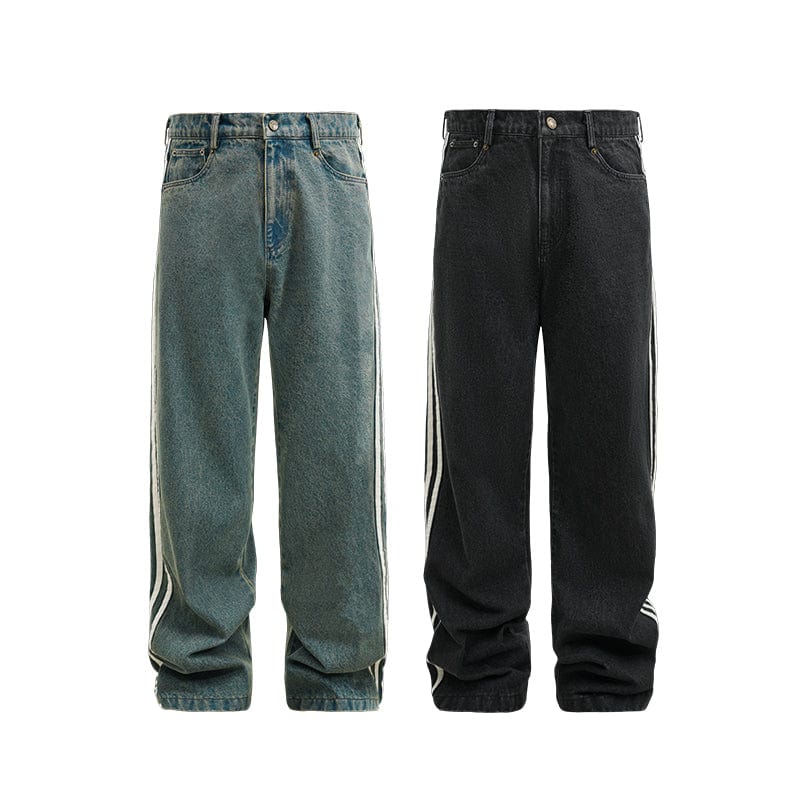 Pants Loose  casual side striped denim trousers