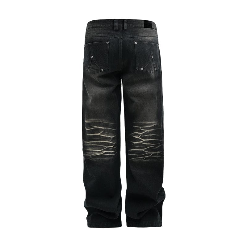 Pants Two-color knee-cut washed jeans ripped loose straight pants