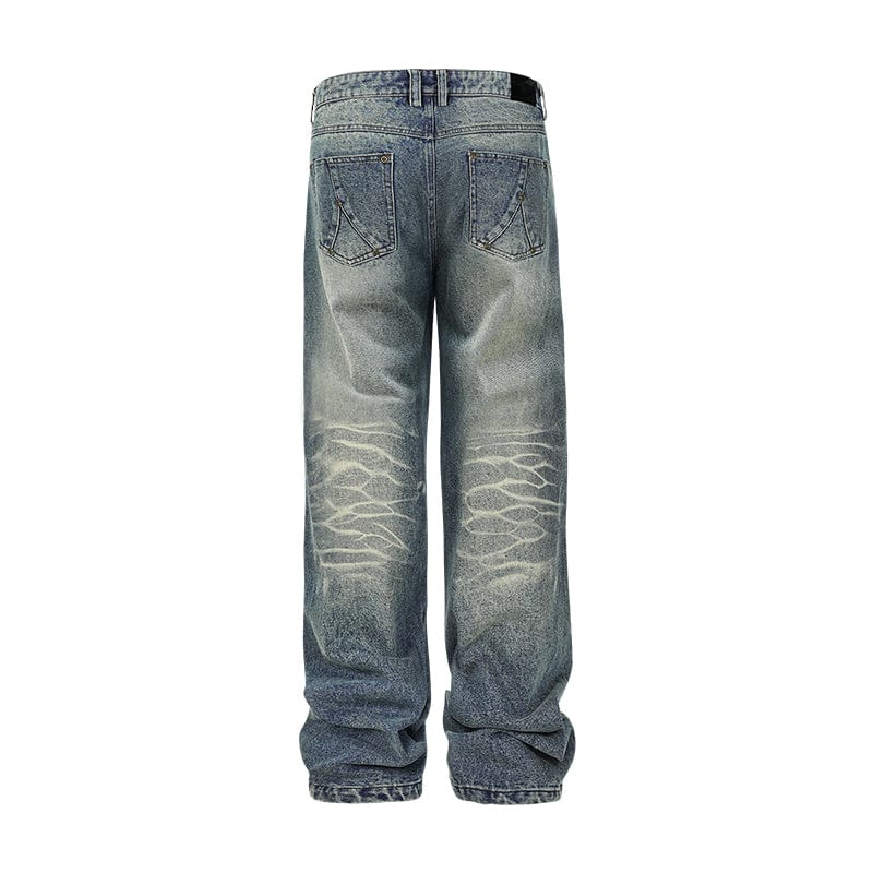 Pants Two-color knee-cut washed jeans ripped loose straight pants