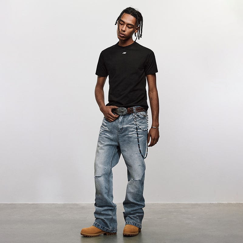 Pants Washed nostalgic black horse-colored cropped bootcut jeans