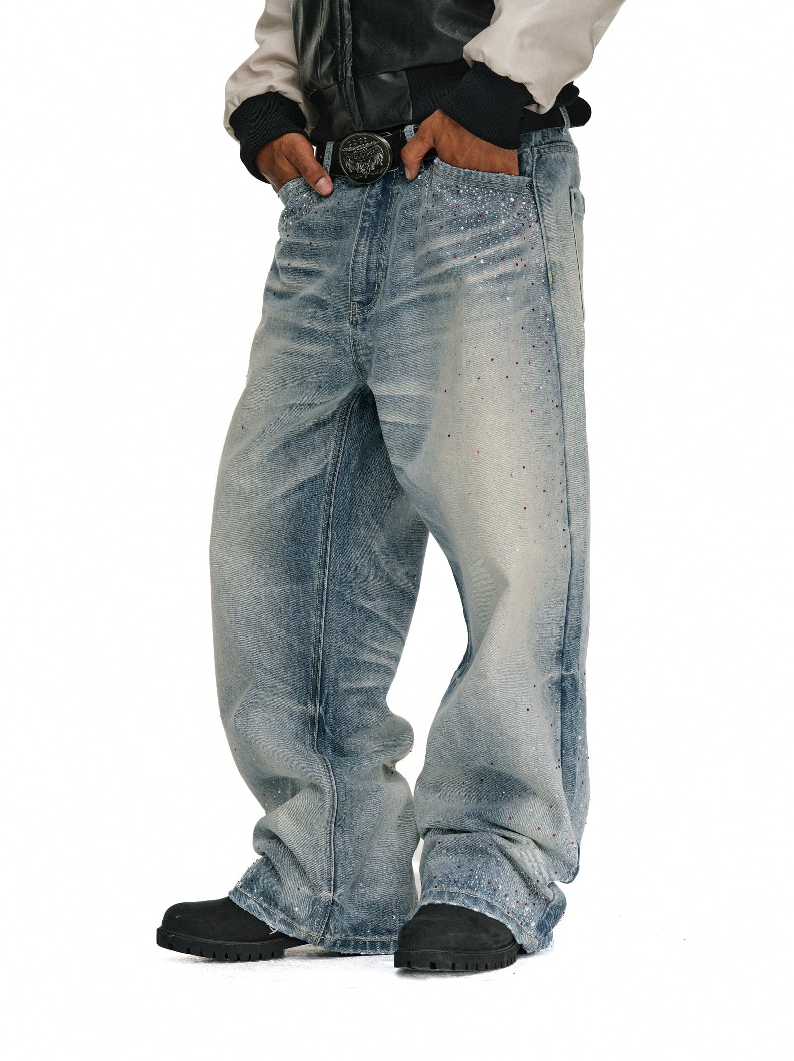 Rhinestone Detailed Loose Fit Denim