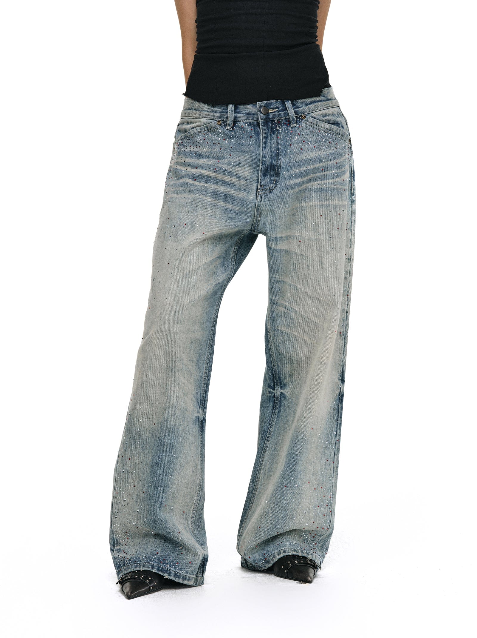 Rhinestone Detailed Loose Fit Denim