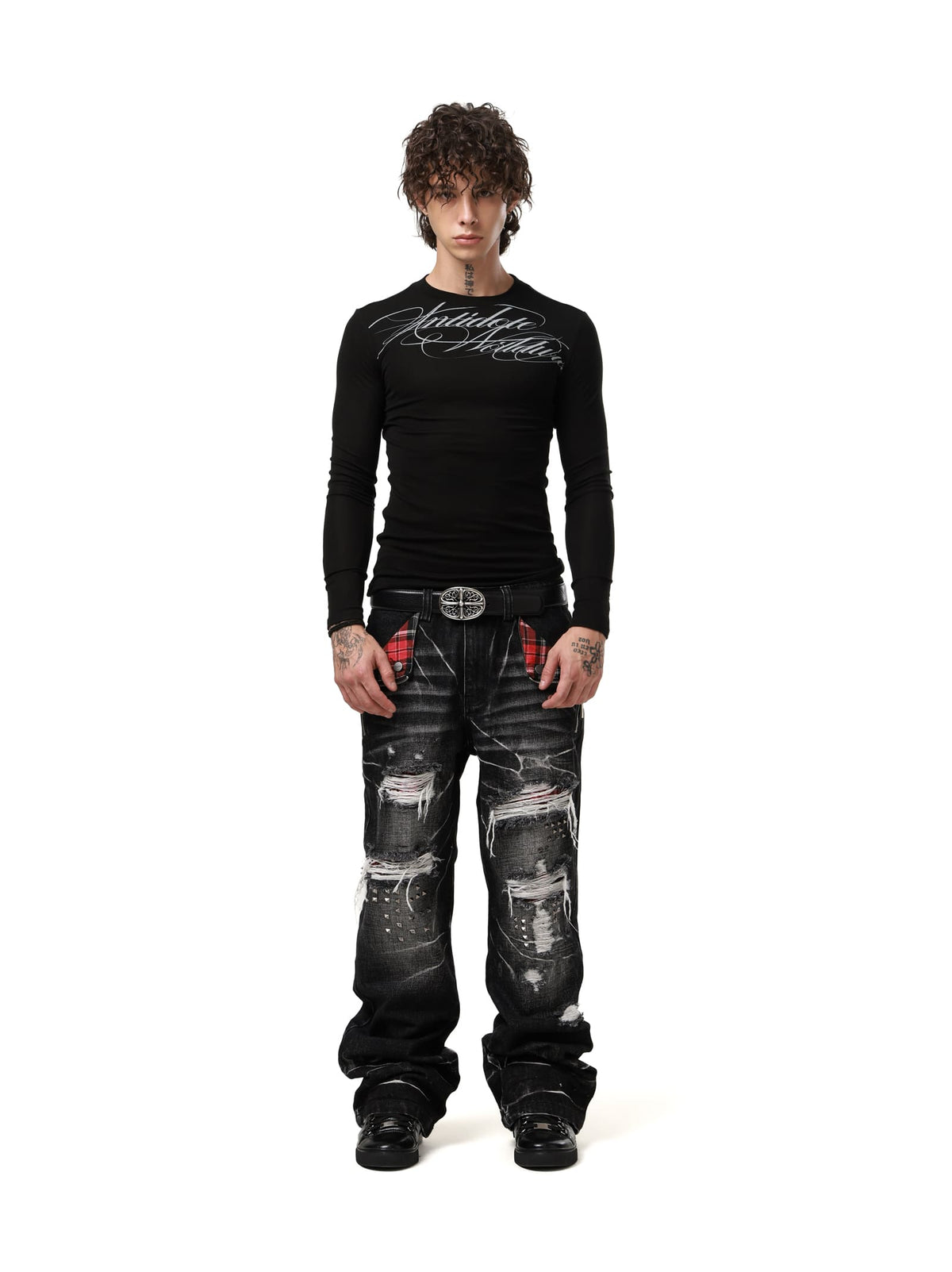Script Cross Panel Long Sleeve Top