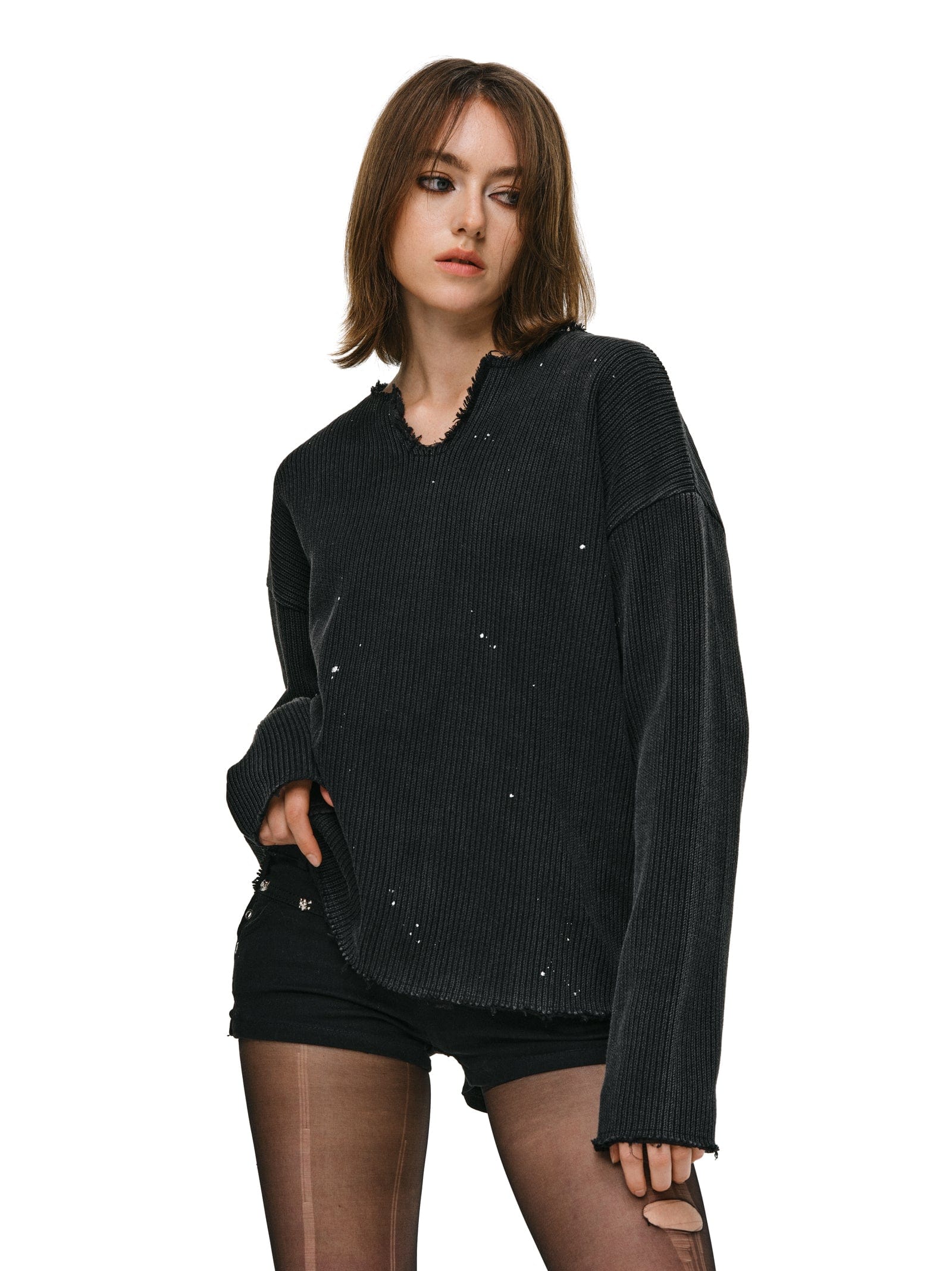 Splatter V-Neck Sweater