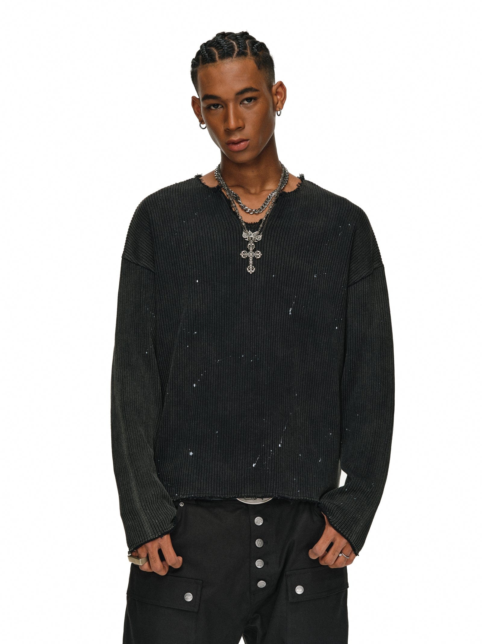 Splatter V-Neck Sweater
