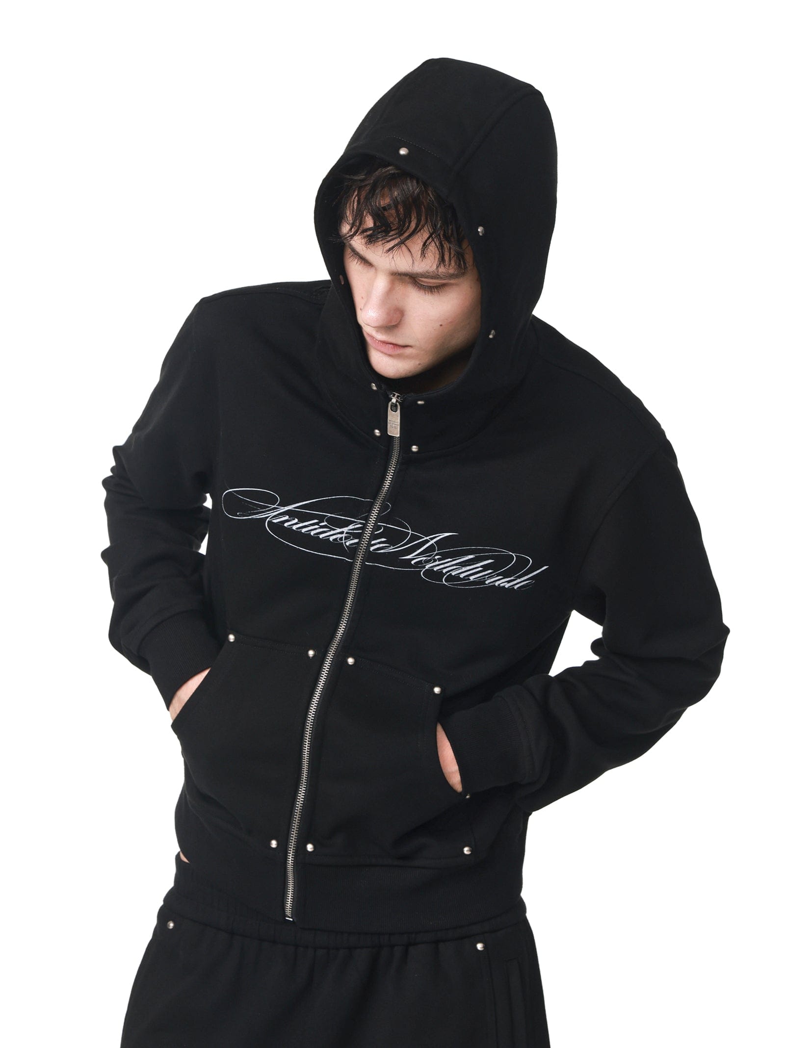 Studded Script Logo Tactical Hoodie