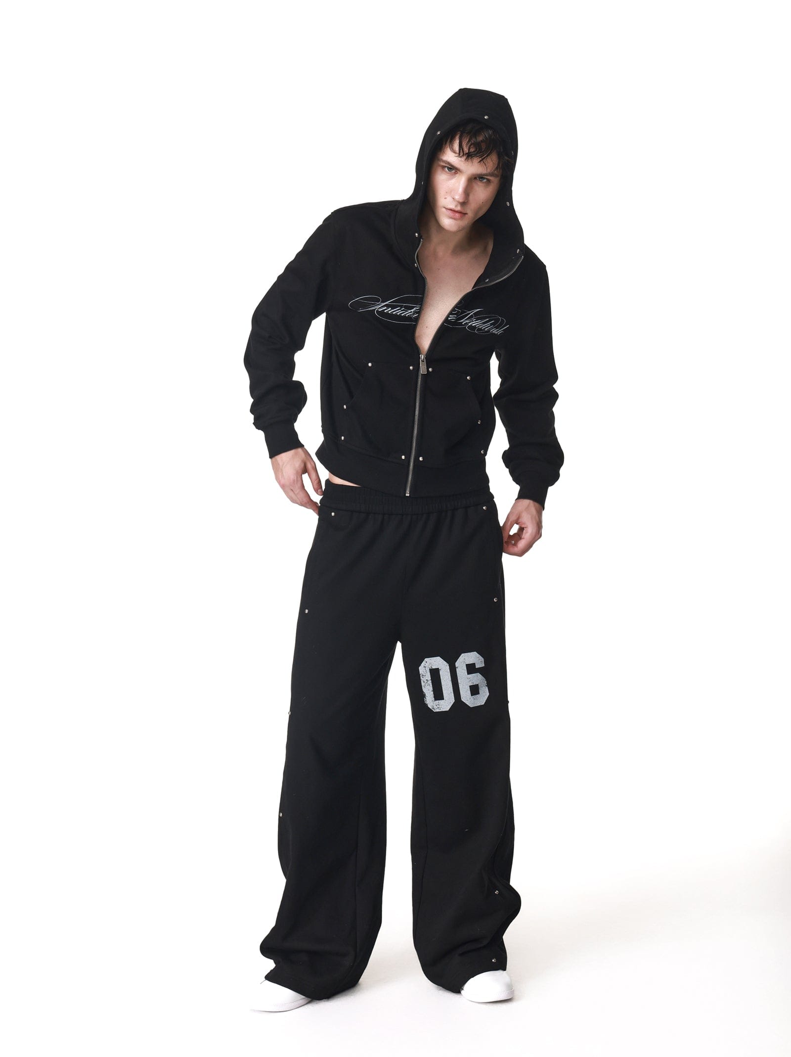 Studded Script Logo Tactical Hoodie