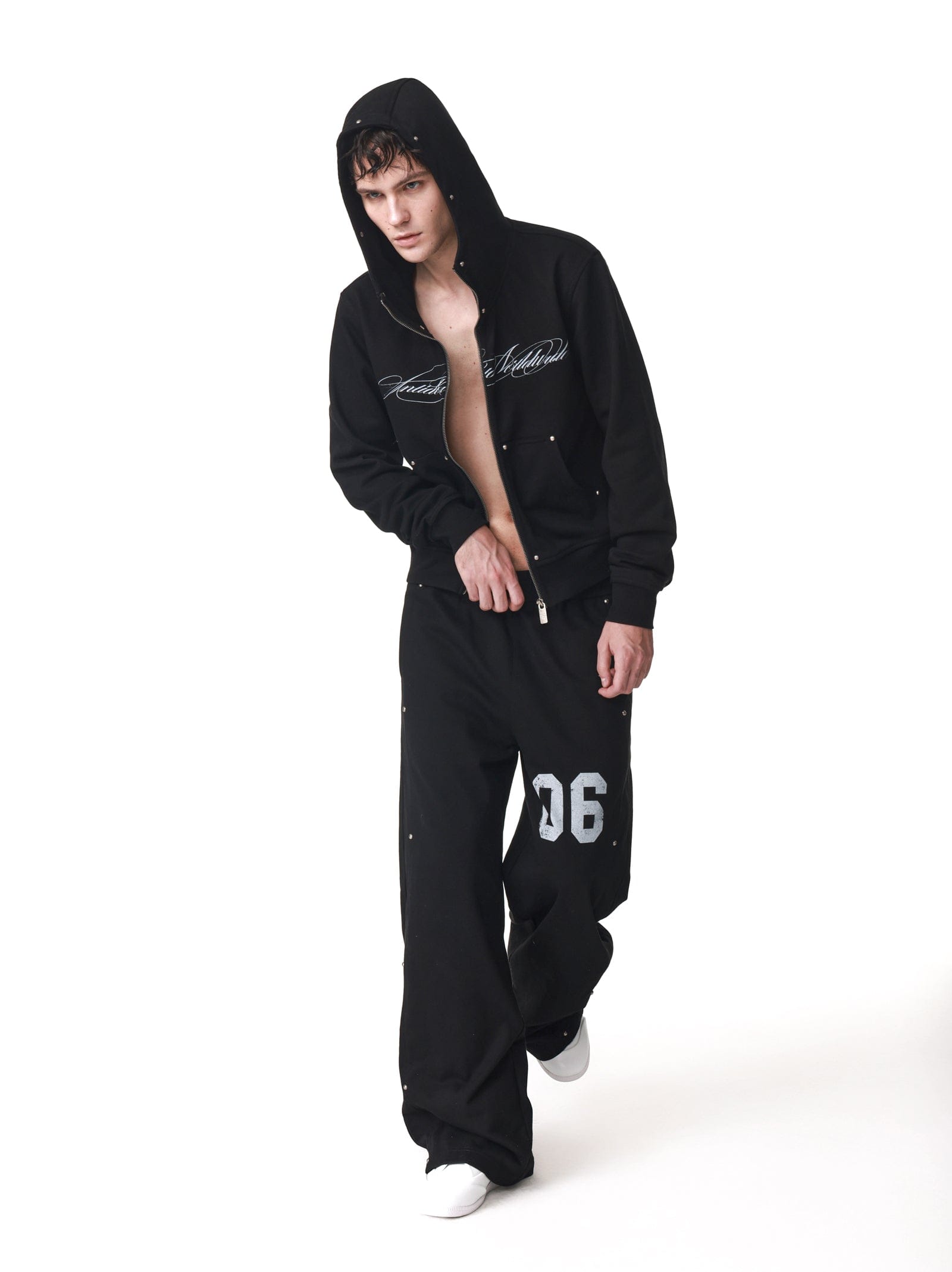 Studded Script Logo Tactical Hoodie