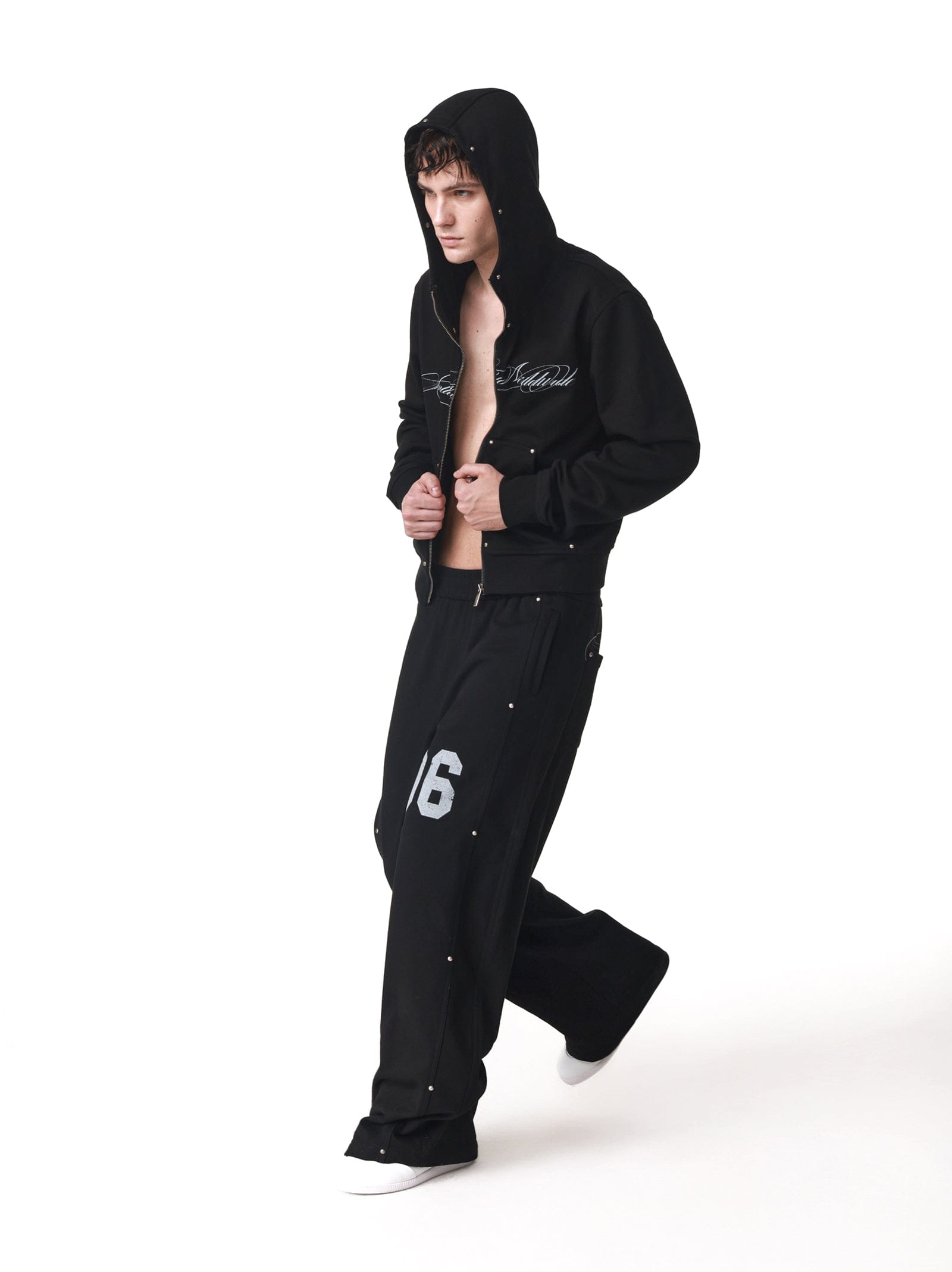 Studded Script Logo Tactical Hoodie