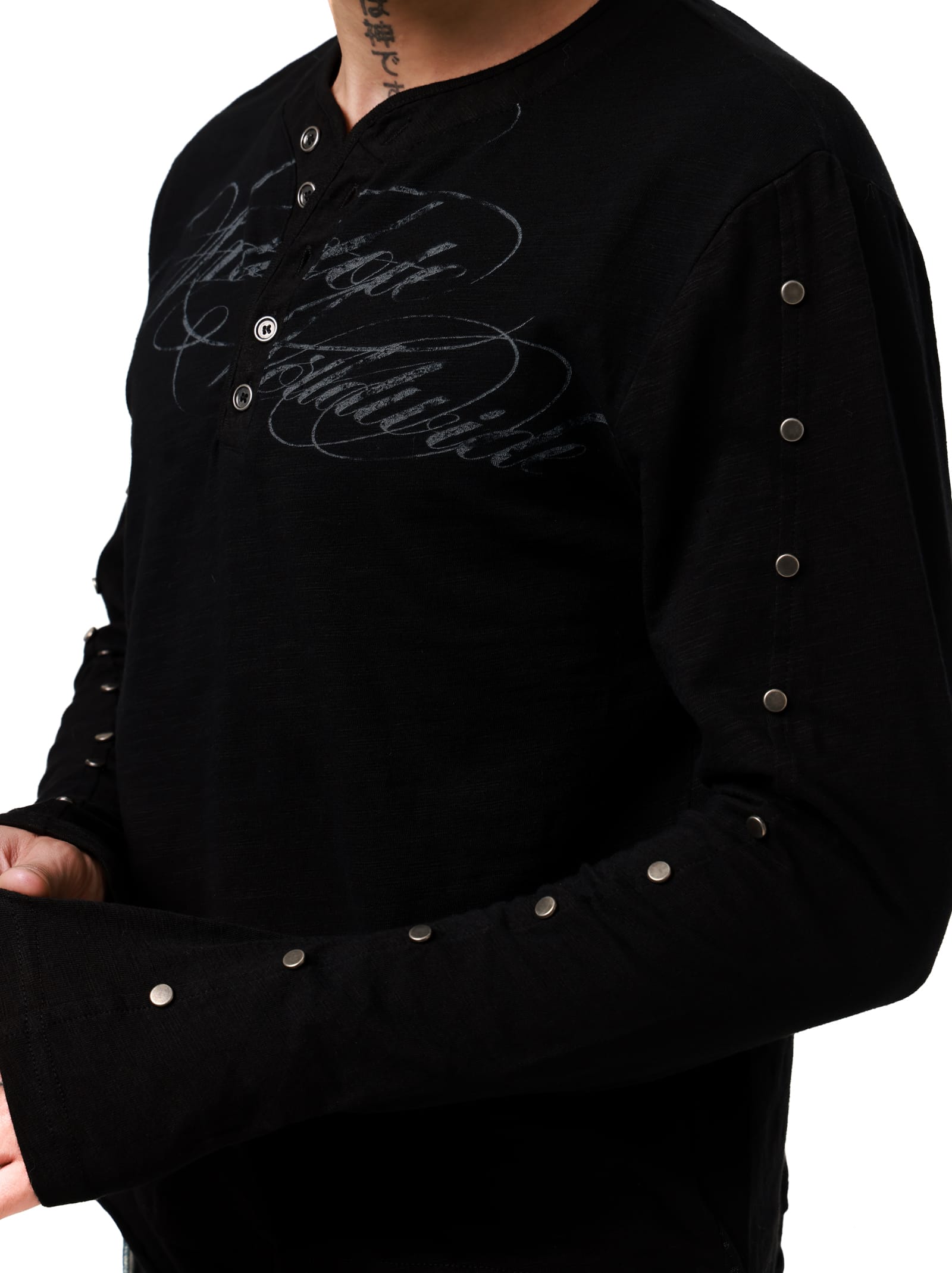 Studded Sleeve Henley Long Sleeve Tee