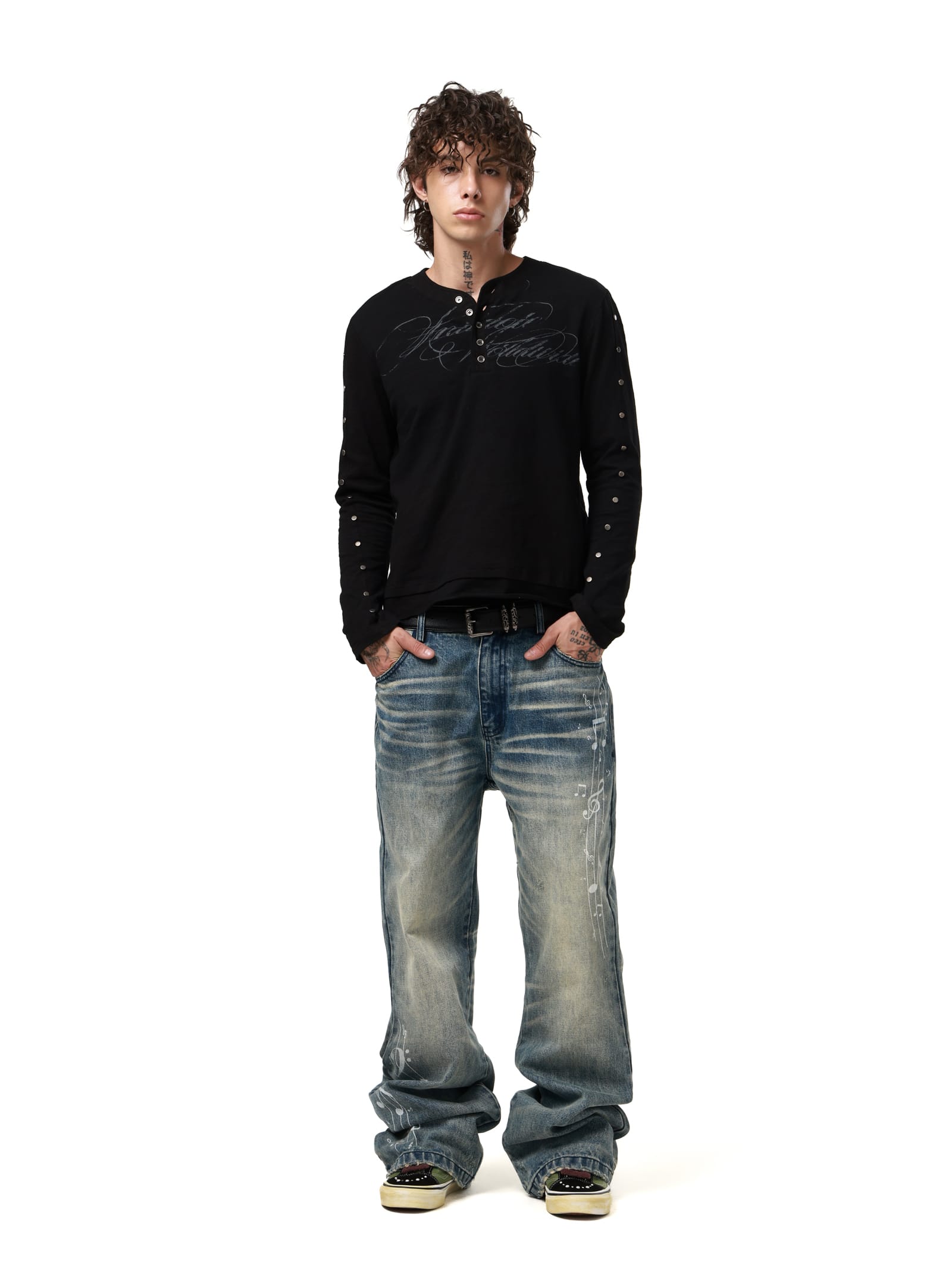 Studded Sleeve Henley Long Sleeve Tee