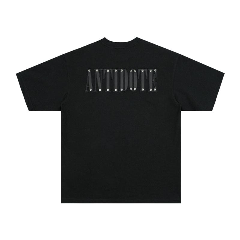t-shirt Black / S 425g heavyweight short-sleeved small neckline T-shirt embroidered with leather studs