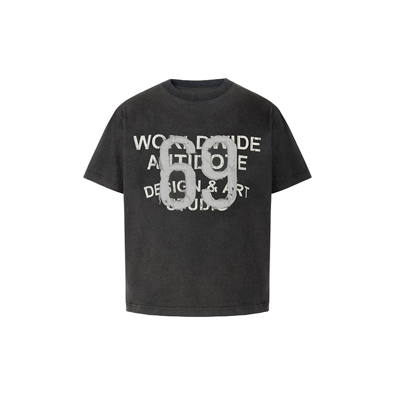 t-shirt Black / S Distressed patch embroidered short sleeves