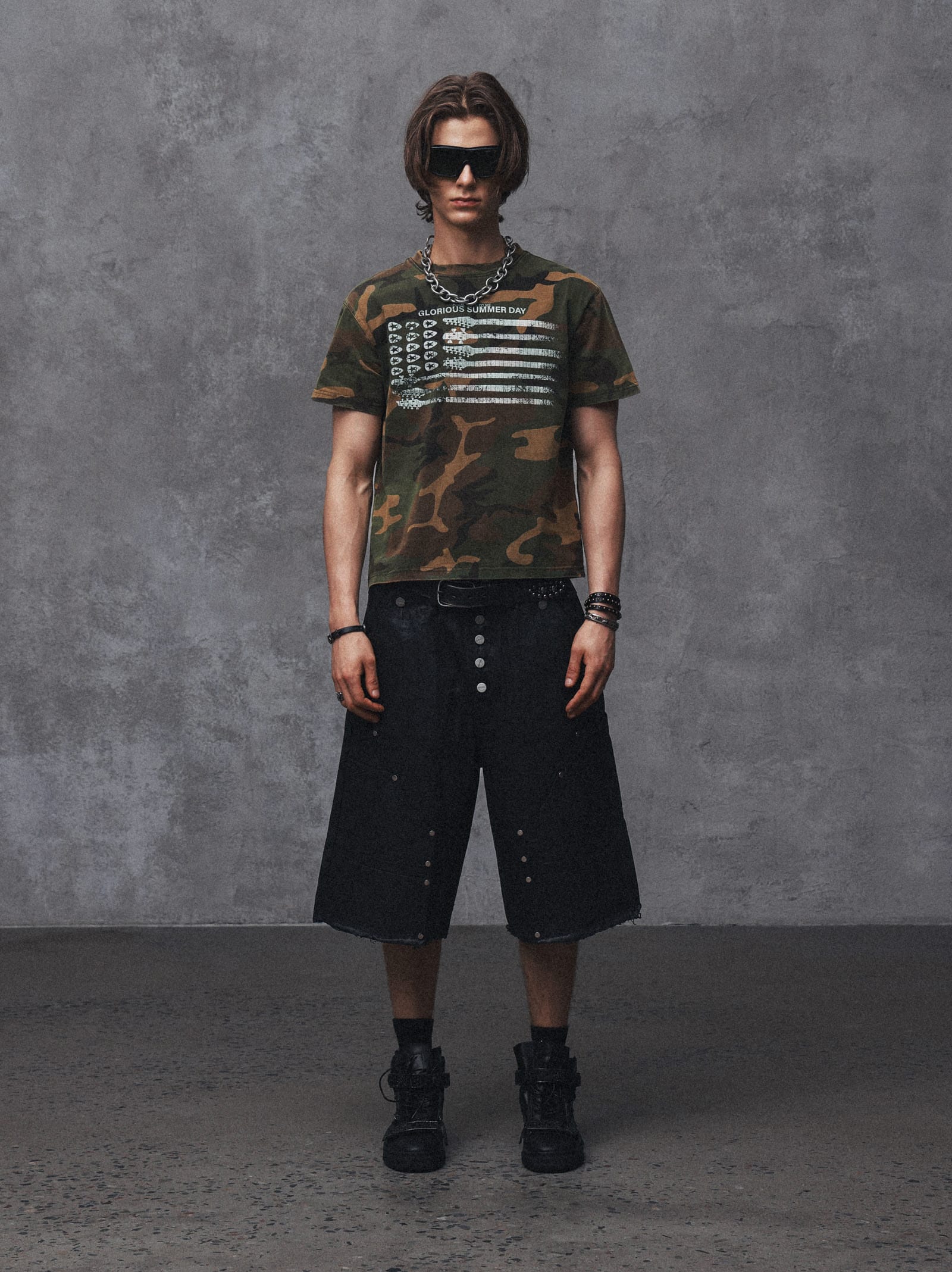 Vintage Washed Camo Guitar Print Tee