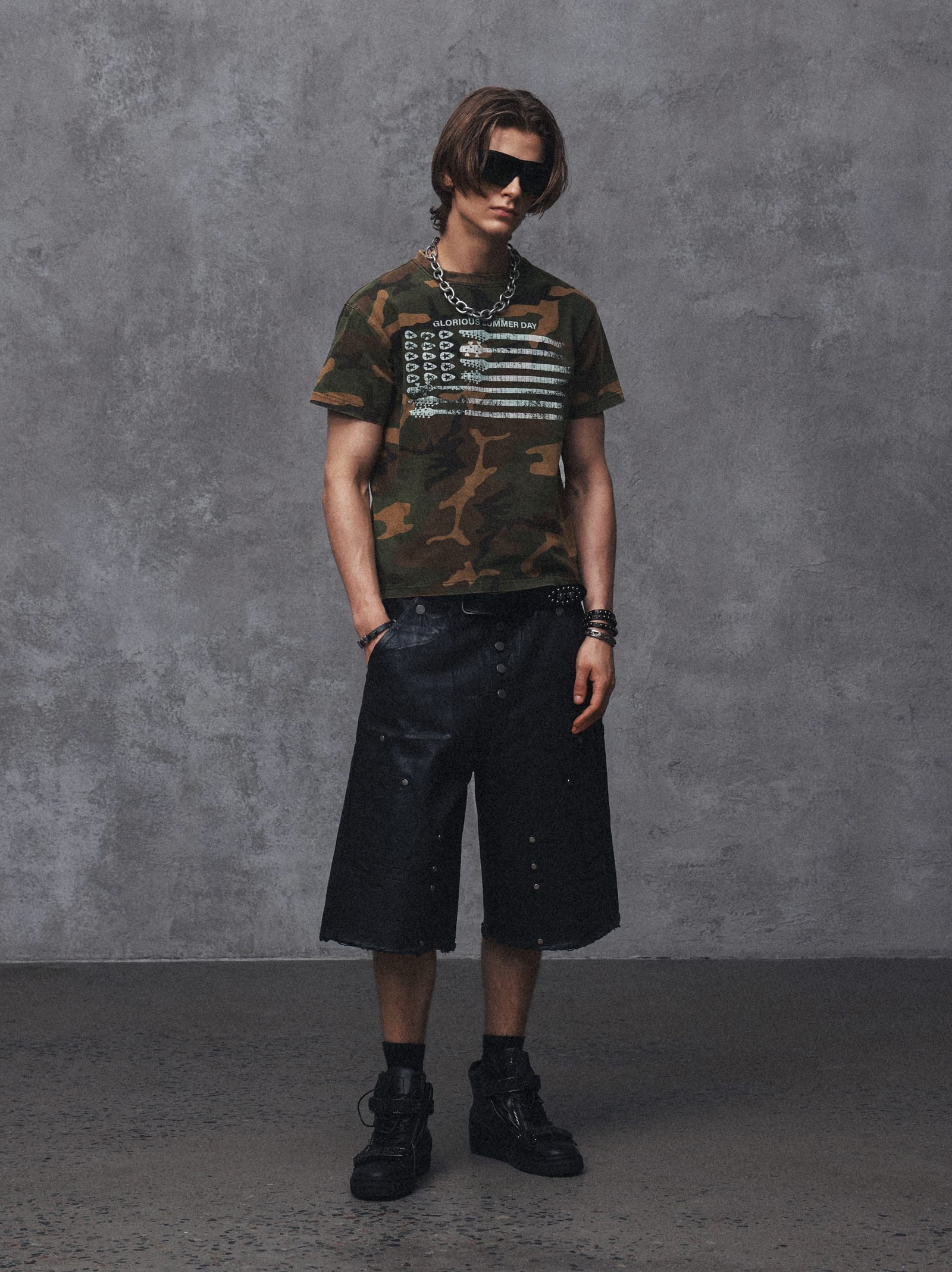 Vintage Washed Camo Guitar Print Tee