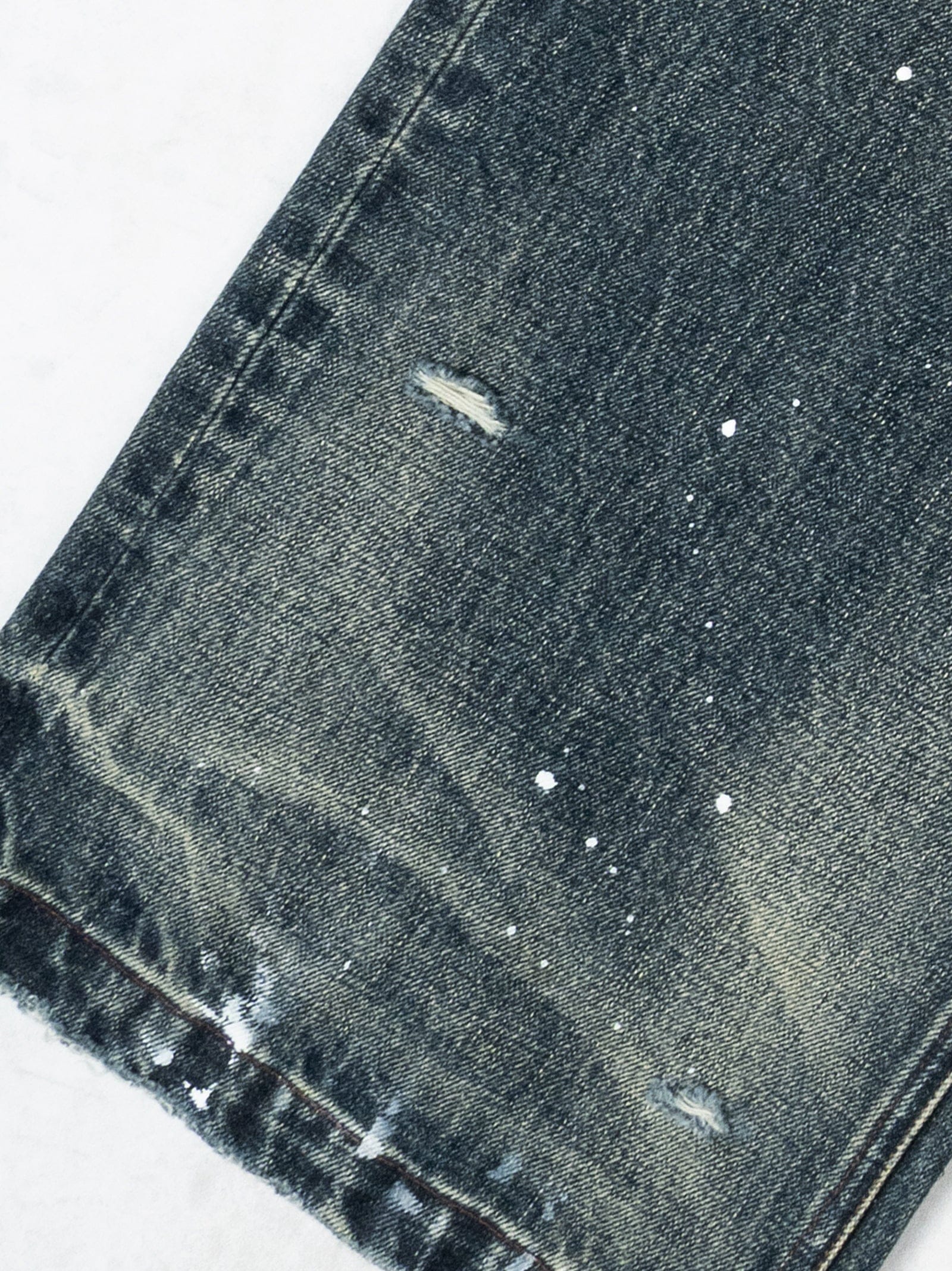 Vintage Washed Distressed Leopard Print Denim Pants