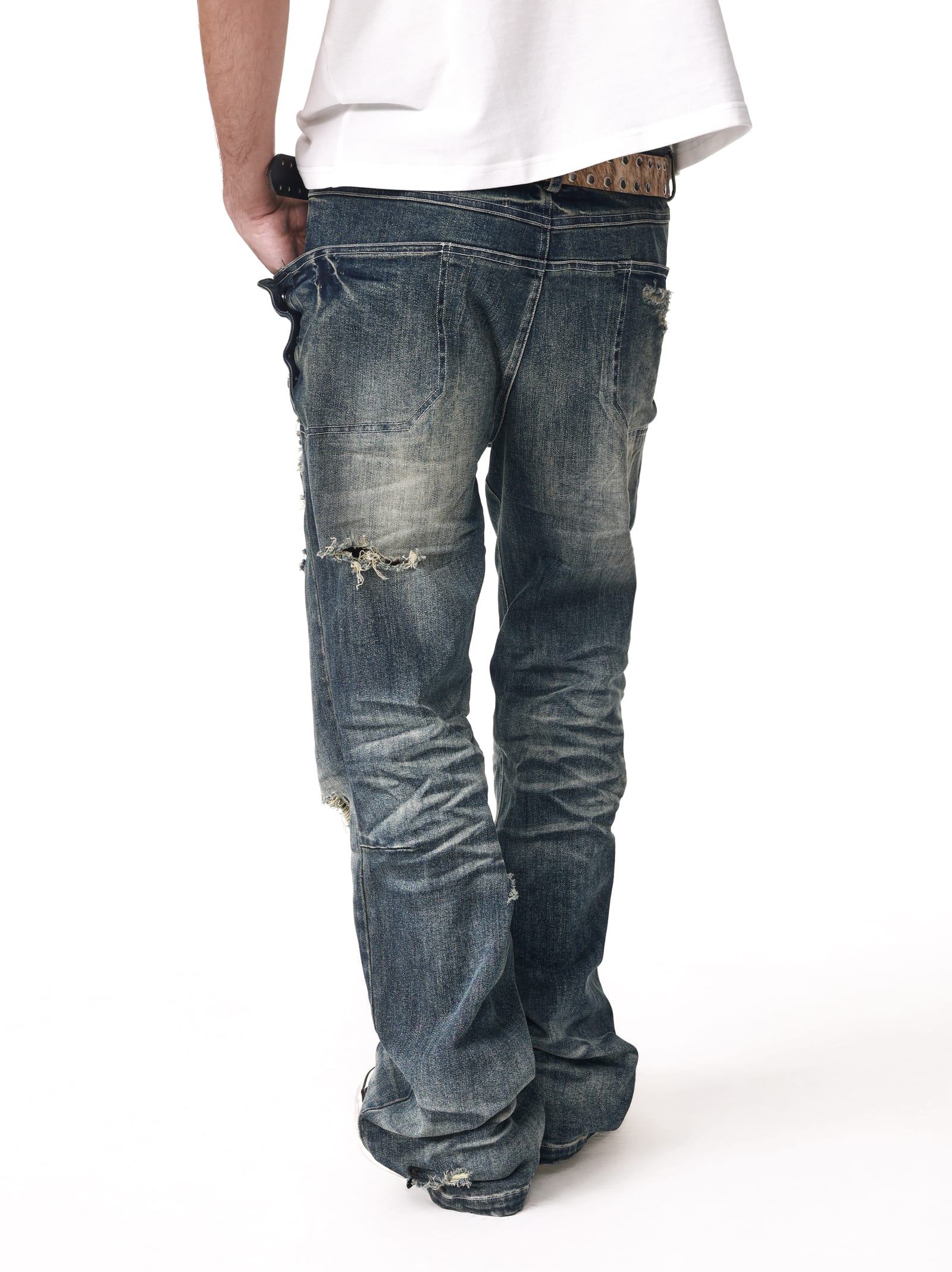 Vintage Washed Straight-Leg Safety Pin Jeans