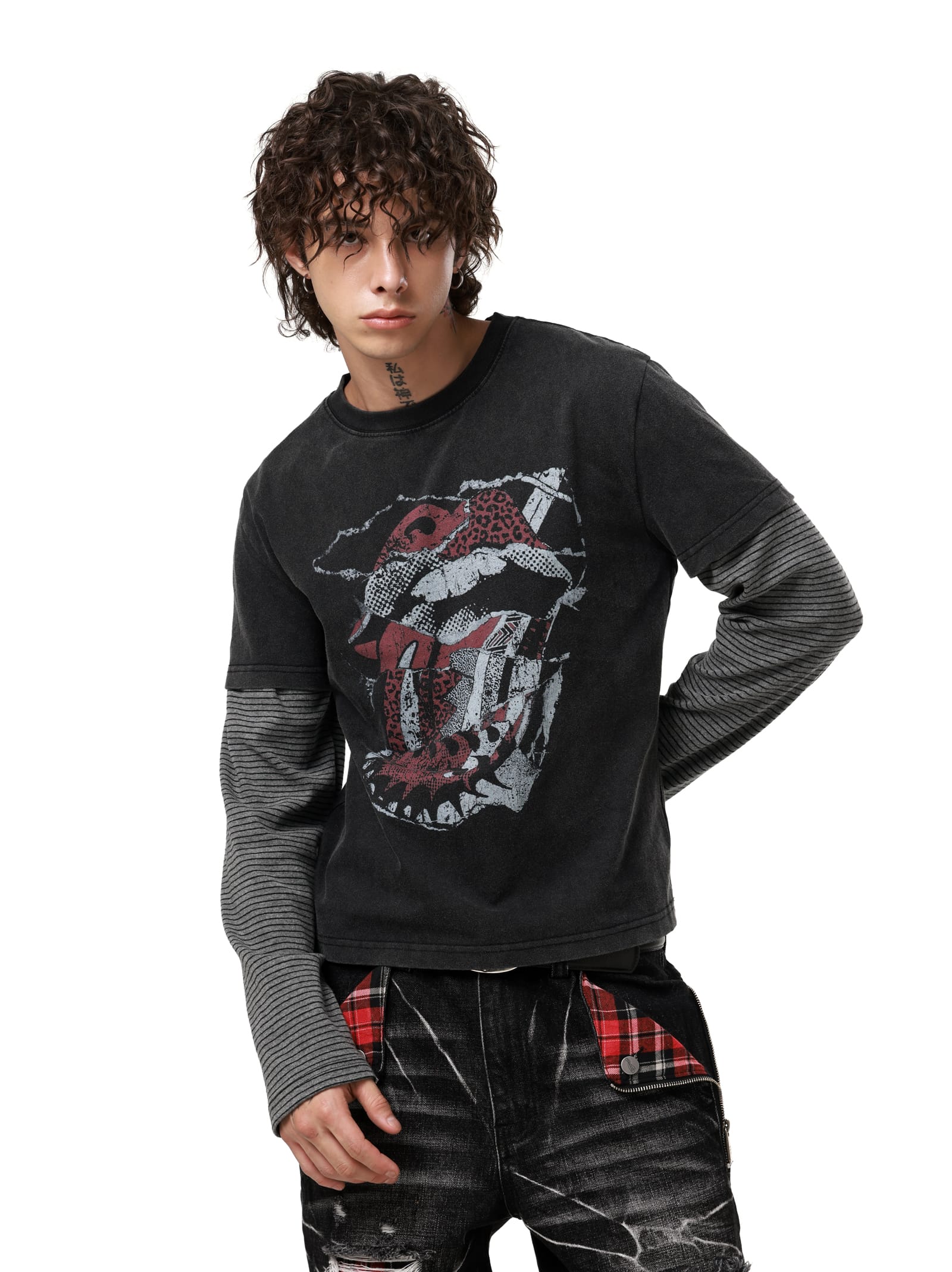 Washed Layered Striped Sleeve Tee