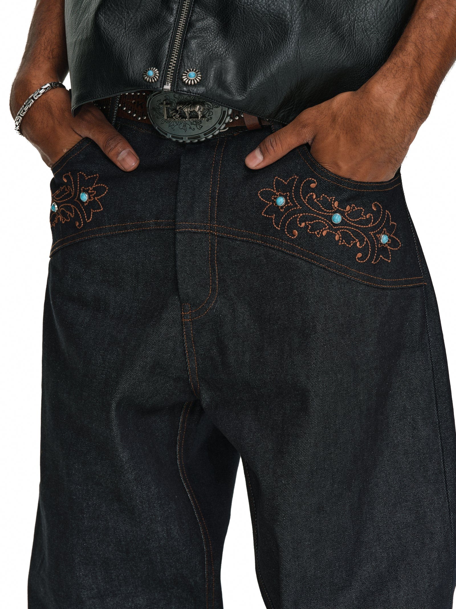 Western Embroidered Gemstone Denim Jeans