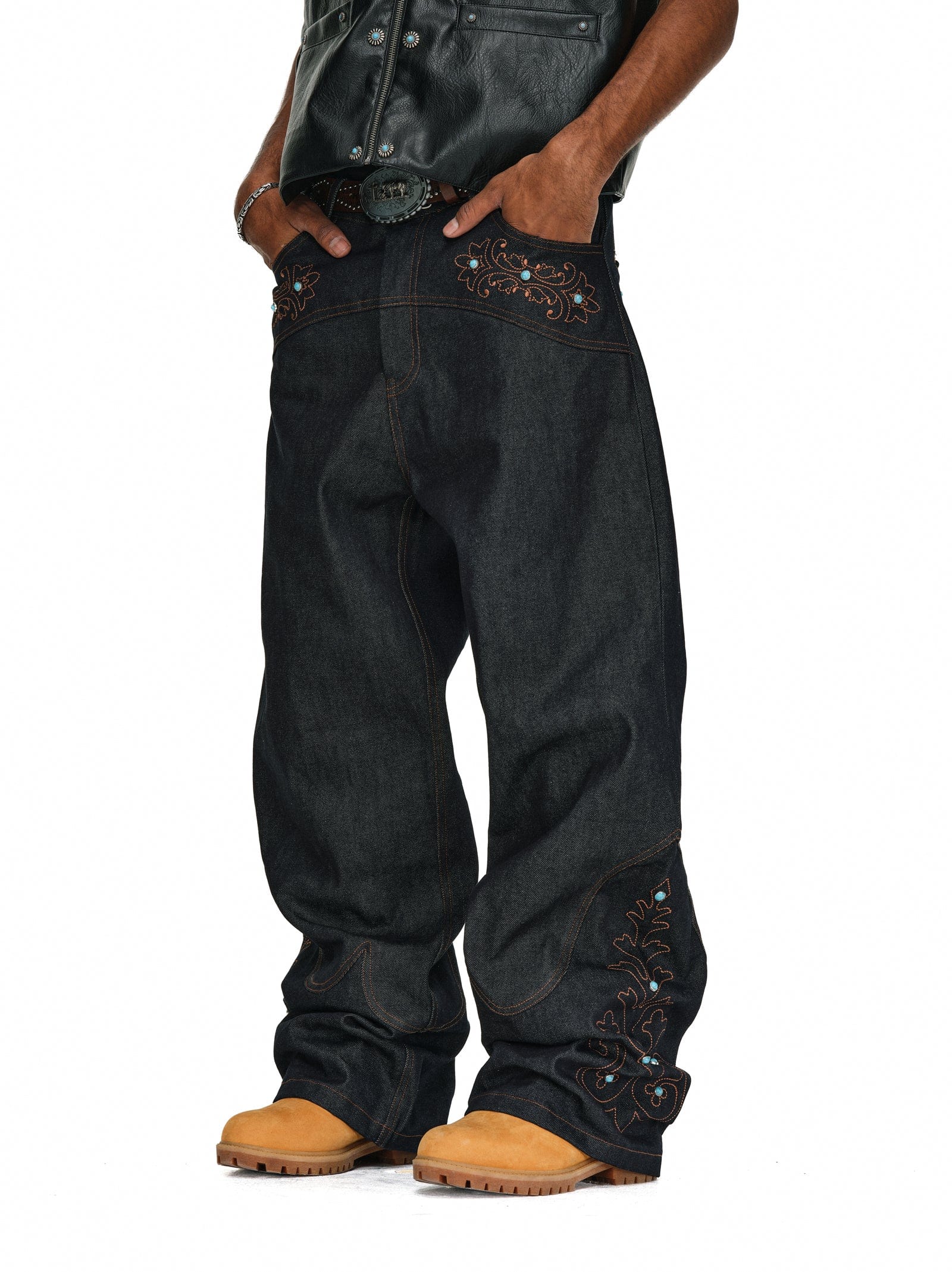 Western Embroidered Gemstone Denim Jeans